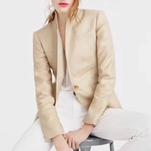 Jcrew tan linen Regent one button blazer career business workwear - Picture 1 of 6
